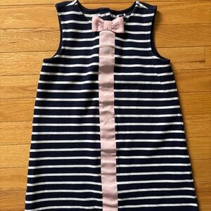 Janie & Jack navy/white striped dress with pink bow